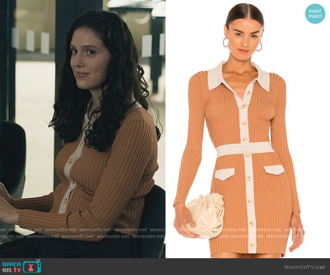 Jonathan Simkhai Elsie Compact Cut Out Polo Cardigan worn by Eva Victor (Rian) on Billions