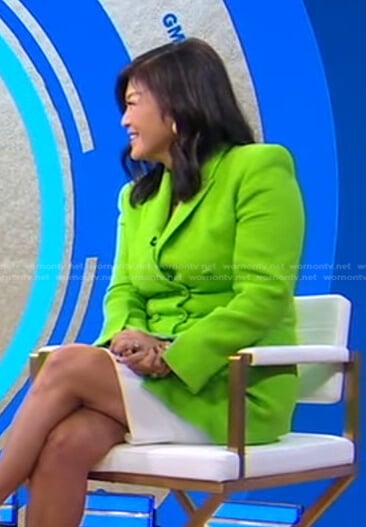 Juju Chang’s green double breasted blazer on Good Morning America