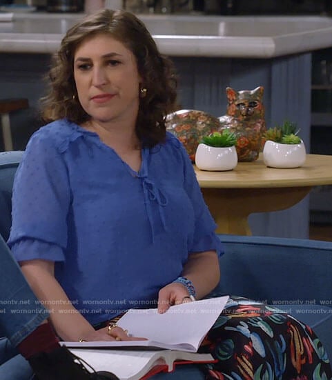 Kat’s blue dotted blouse and cactus print skirt on Call Me Kat