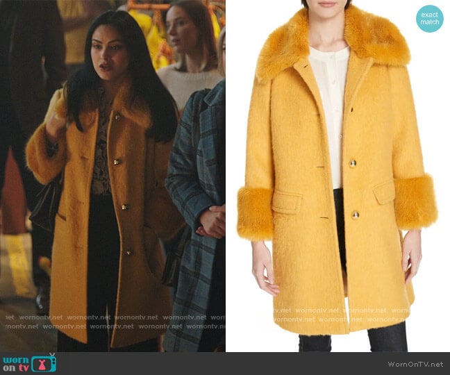 Kate Spade Faux Fur Trim Fluffy Coat worn by Veronica Lodge (Camila Mendes) on Riverdale