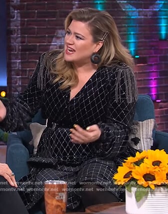 Kelly’s black embellished ruffle dress on The Kelly Clarkson Show