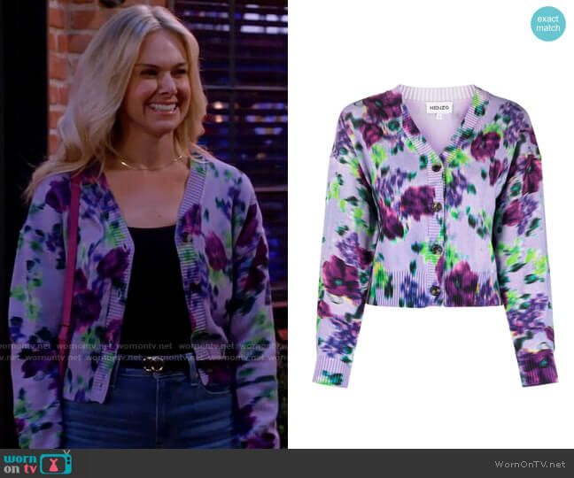 Kenzo Blurred Flowers Cardigan worn by Nicole (Laura Bell Bundy) on Call Me Kat