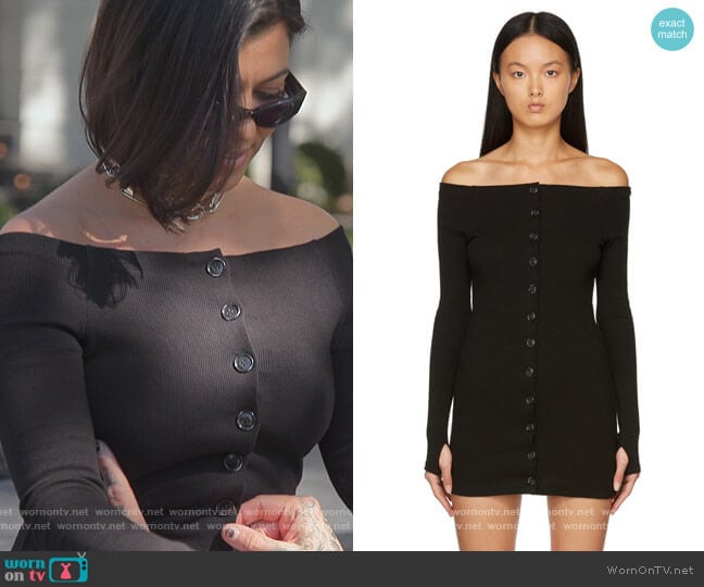 Kimhekim Black Off The Shoulder Rib Mini Dress worn by Kourtney Kardashian (Kourtney Kardashian) on The Kardashians