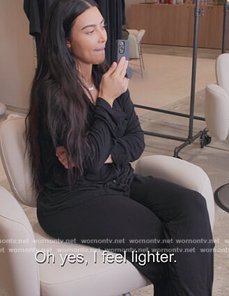 Kim’s black pajama top on The Kardashians