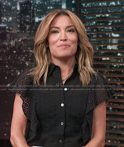 Kit’s black flutter sleeve eyelet top on Access Hollywood