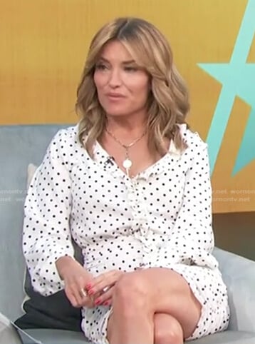 Kit’s white polka dot ruched dress on Access Hollywood