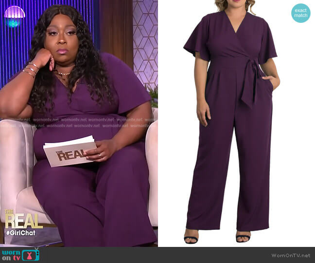 Kiyonna Charisma Faux Wrap Crepe Jumpsuit worn by Loni Love on The Real