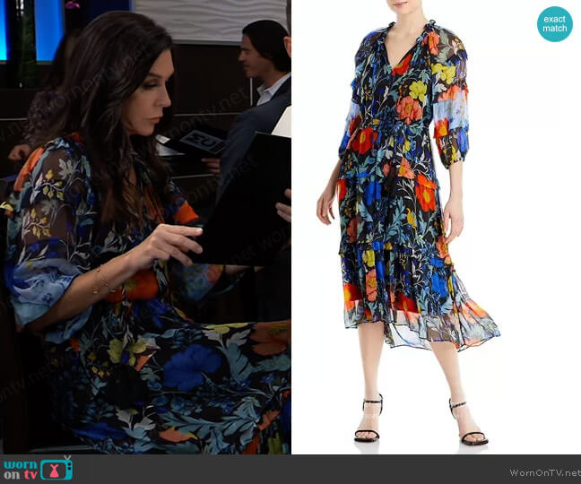 Kobi Halperin Taner Floral-Print Tiered Dress worn by Anna Devane (Finola Hughes) on General Hospital