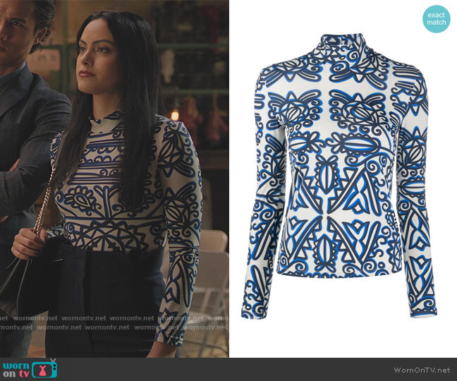 LA Double J Patterned Turtleneck Top worn by Veronica Lodge (Camila Mendes) on Riverdale