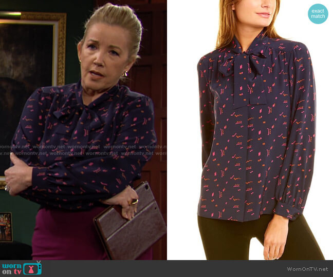 Lafayette 148 NY Cecile Silk Blouse worn by Nikki Reed Newman (Melody Thomas-Scott) on The Young and the Restless