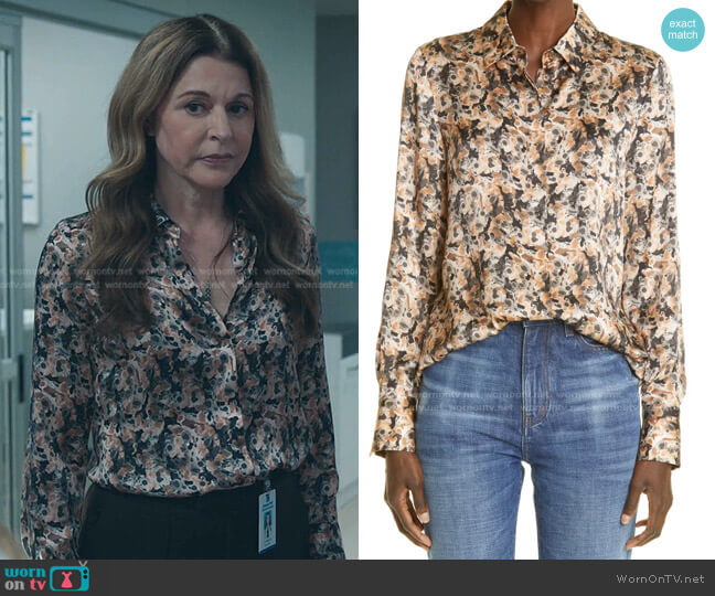 Lafayette 148 New York Scottie Solaria Print Silk Blouse worn by Kit Voss (Jane Leeves) on The Resident