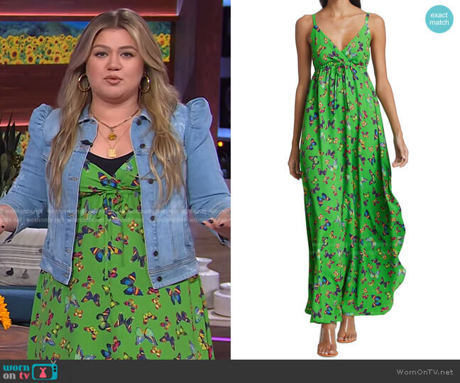 L'Agence Sachi Butterfly Print Maxi-Dress worn by Kelly Clarkson on The Kelly Clarkson Show