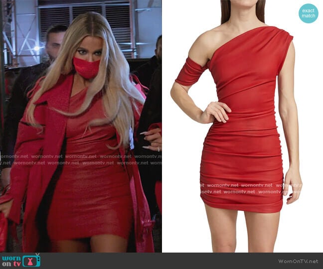 LaQuan Smith Ruched Leather Minidress worn by Khloe Kardashian (Khloe Kardashian) on The Kardashians