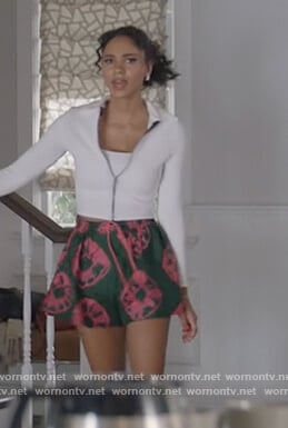 Layla’s green floral print shorts on All American