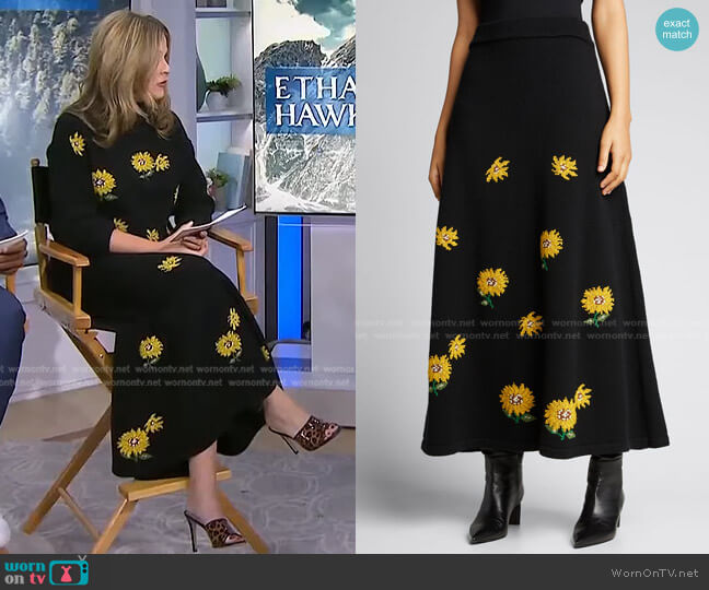 Lela Rose Needlepoint Sunflower Maxi Skirt worn by Jenna Bush Hager on Today
