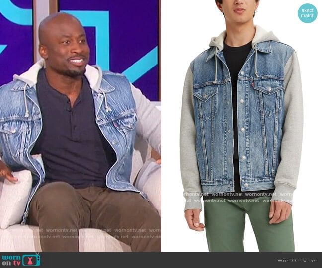 Levis Hybrid Hoodie Trucker Jacket worn by Akbar Gbajabiamila on The Talk