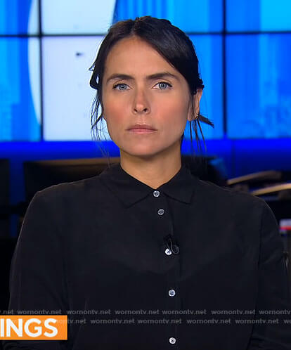 Lilia Luciano’s black button down blouse on CBS Mornings
