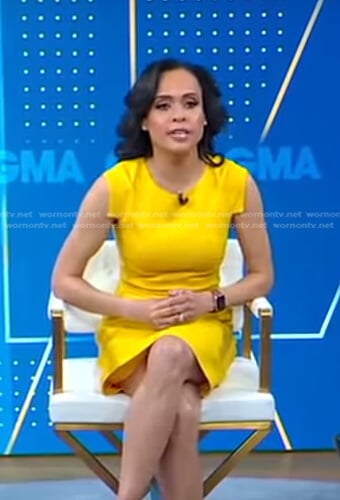 Linsey Davis’s yellow cap sleeve dress on Good Morning America