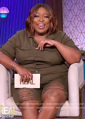 Loni’s green distressed romper on The Real