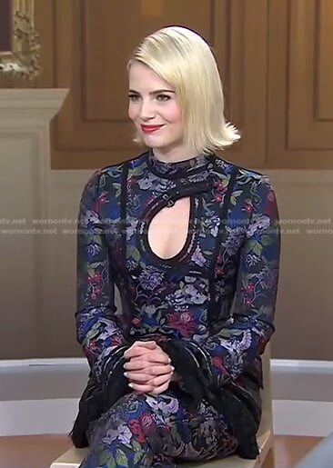 Lucy Boynton’s floral cutout top and pants on Today