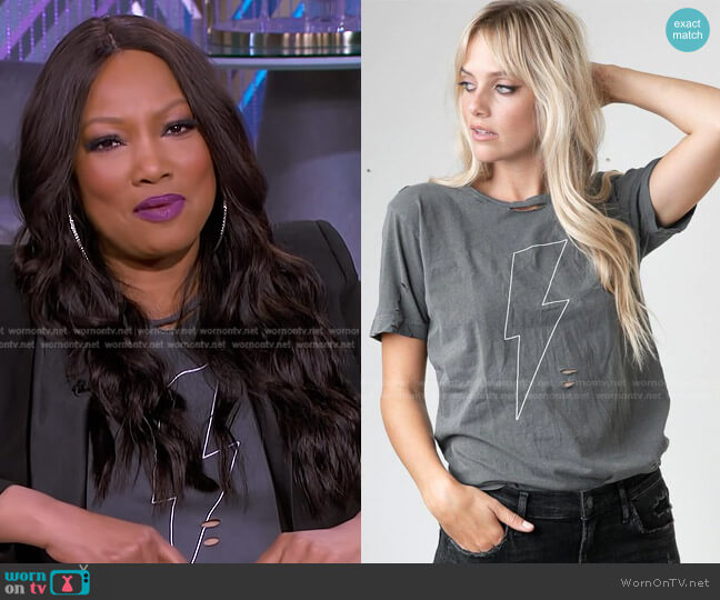 Lulu Simon Lightning Bolt Destructed Tee worn by Garcelle Beauvais on The Real
