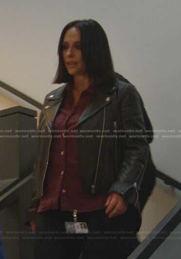 Maddie’s brown leather moto jacket on 9-1-1