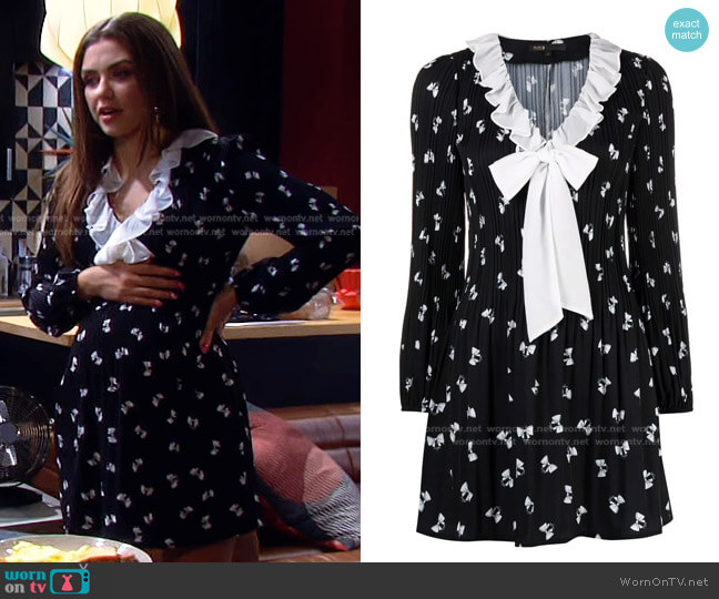 Maje Bow Print Pleated Dress worn by Ciara Brady (Victoria Konefal) on Days of our Lives