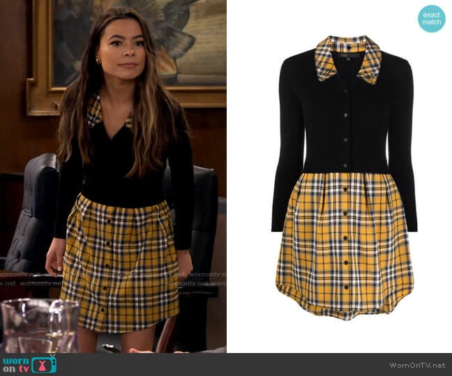 Maje Trompe-L’Oeil Tartan Plaid Dress worn by Carly Shay (Miranda Cosgrove) on iCarly