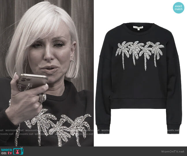 Maje Palm Embellished Sweatshirt worn by Margaret Josephs on The Real Housewives of New Jersey