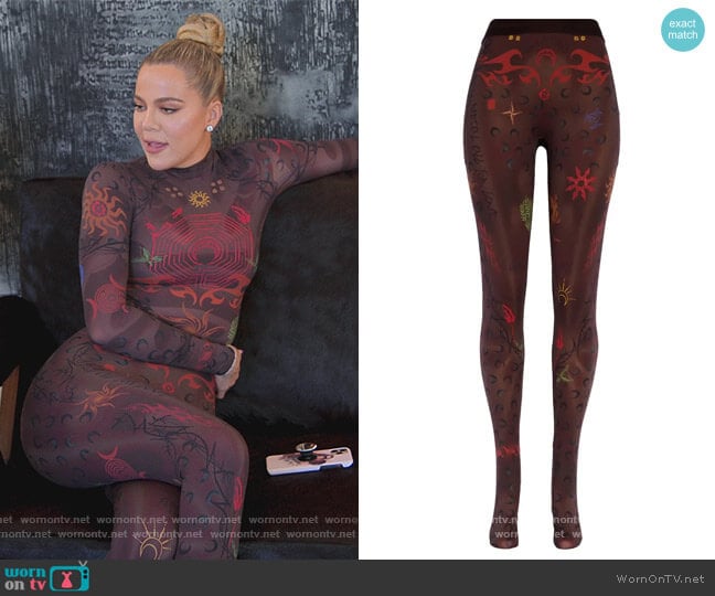 Marine Serre Tattoo Print Footed Leggings worn by Khloe Kardashian (Khloe Kardashian) on The Kardashians