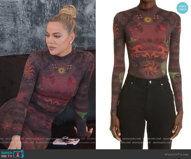 Marine Serre Tattoo Second Skin Top worn by Khloe Kardashian (Khloe Kardashian) on The Kardashians