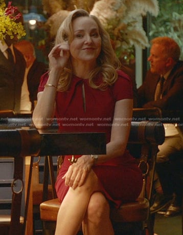 Marissa’s red keyhole cap sleeve dress on Bull
