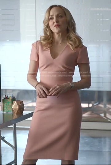 Marissa’s pink v-neck cap sleeve dress on Bull