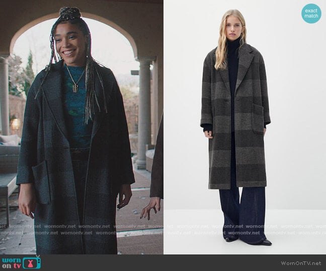 Massimo Dutti Gray Wool Check Coat worn by Mikaela Danso (Lucy Barrett) on Charmed