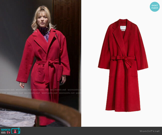 Max Mara Ludmilla Coat worn by Cassie Bowden (Kaley Cuoco) on The Flight Attendant