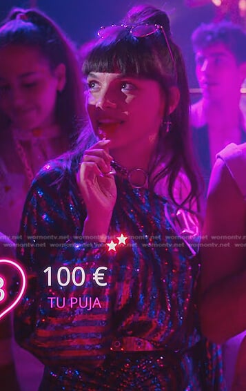 MEncia’s sequin striped dress on Elite