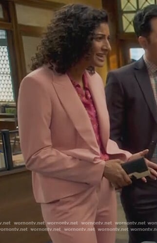 Mikaela’s pink single button blazer on Mr Mayor
