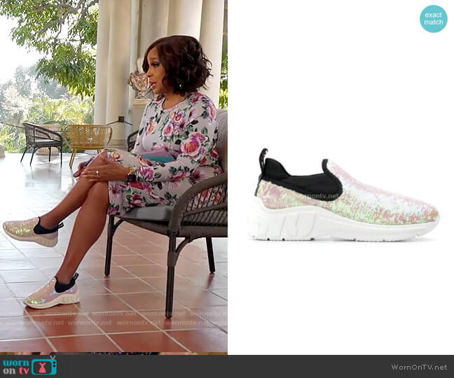 Miu Miu Sequin Slip On Sneakers worn by Gayle King on CBS Mornings