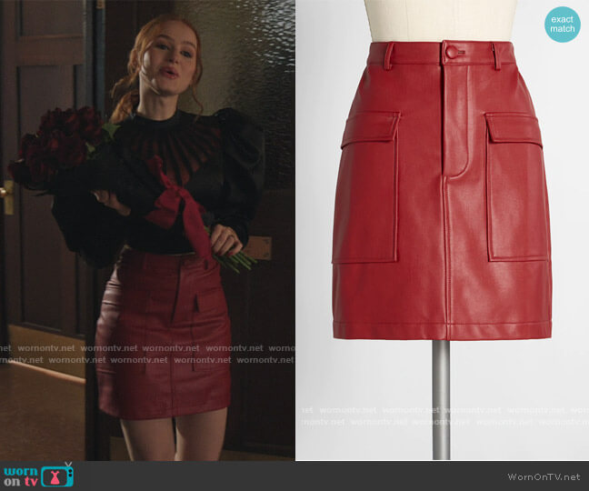Modcloth Red Hot Rumble Vegan Leather Mini Skirt worn by Cheryl Blossom (Madelaine Petsch) on Riverdale