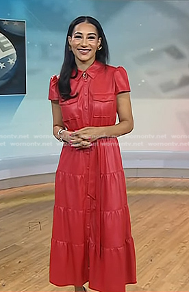 Morgan Radford’s red leather shirtdress on Today