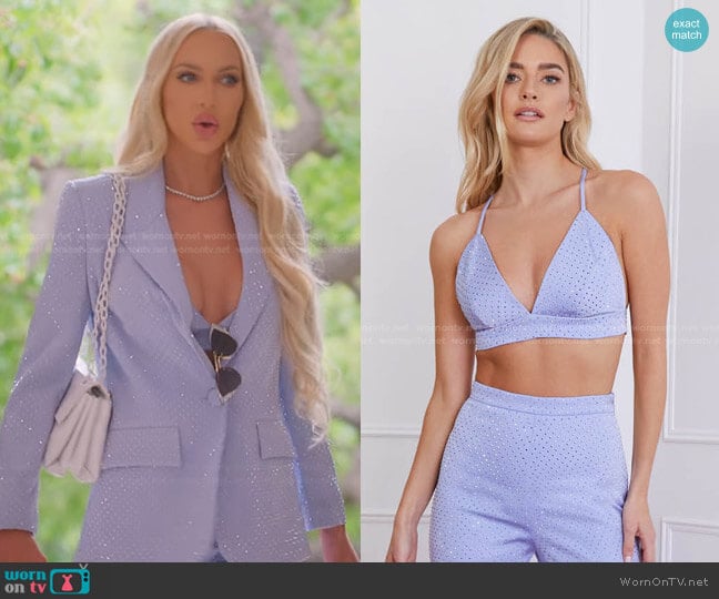 Nadine Merabi Kira Blue Bra Top worn by Christine Quinn on Selling Sunset