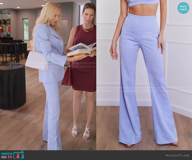 Nadine Merabi Kira Blue Pants worn by Christine Quinn on Selling Sunset