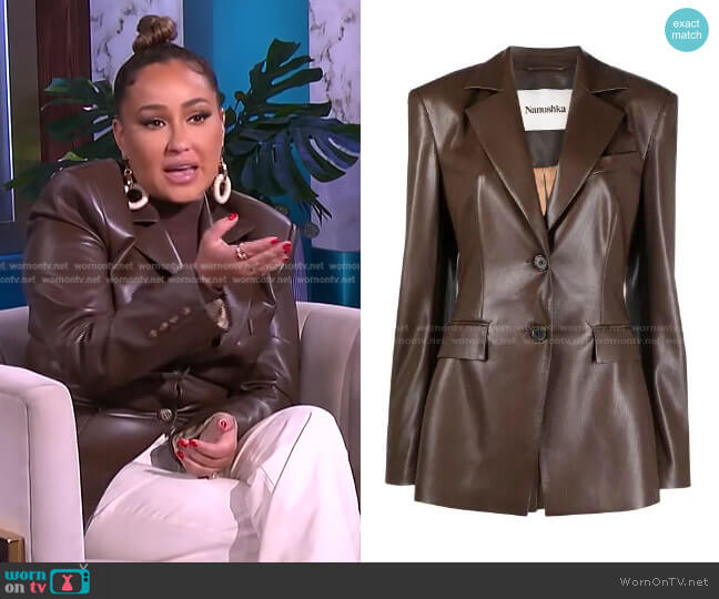 Nanushka Hathi Vegan Leather Blazer worn by Adrienne Houghton on The Real