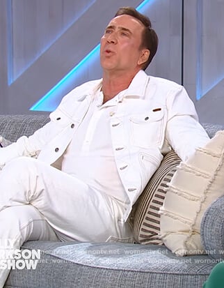 Nicolas Cage’s white denim jacket on The Kelly Clarkson Show
