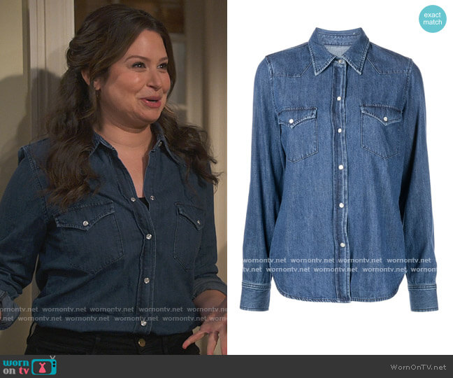 Nili Lotan Martine denim shirt worn by Jen (Katie Lowes) on How We Roll