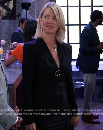 Nina’s black satin metal detail dress on General Hospital