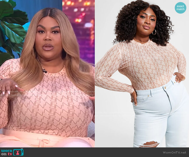 Nina Parker Trendy Plus Size Mesh Bodysuit worn by Nina Parker on E! News