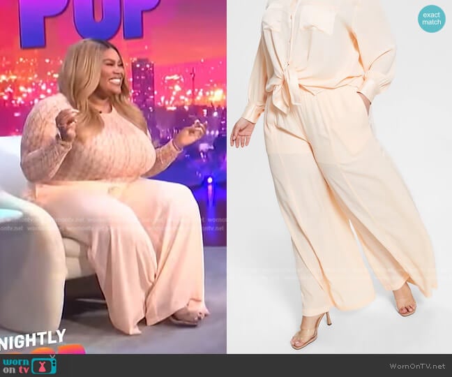 Nina Parker Trendy Plus Size Satin-Trim Wide-Leg Pants worn by Nina Parker on E! News