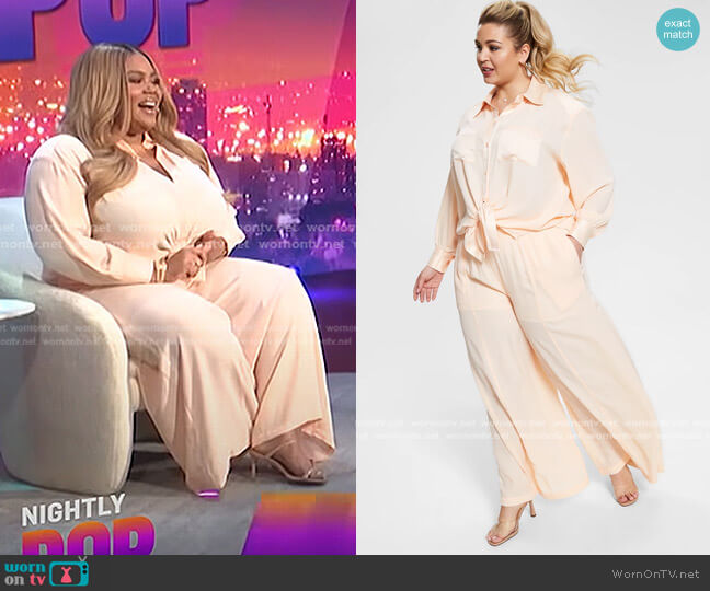Nina Parker Trendy Plus Size Satin-Trim Blouse worn by Nina Parker on E! News