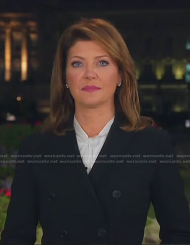 Norah’s black double breasted blazer on CBS Evening News